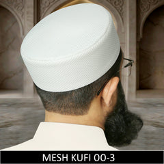 Premium White Mesh Koofi for Men – Breathable Islamic Namaz Topi and Lightweight Muslim Prayer Cap 
