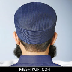 Blue Mesh Fabric Kufi, Premium Prayer Koofi For Namaz Summer Cap