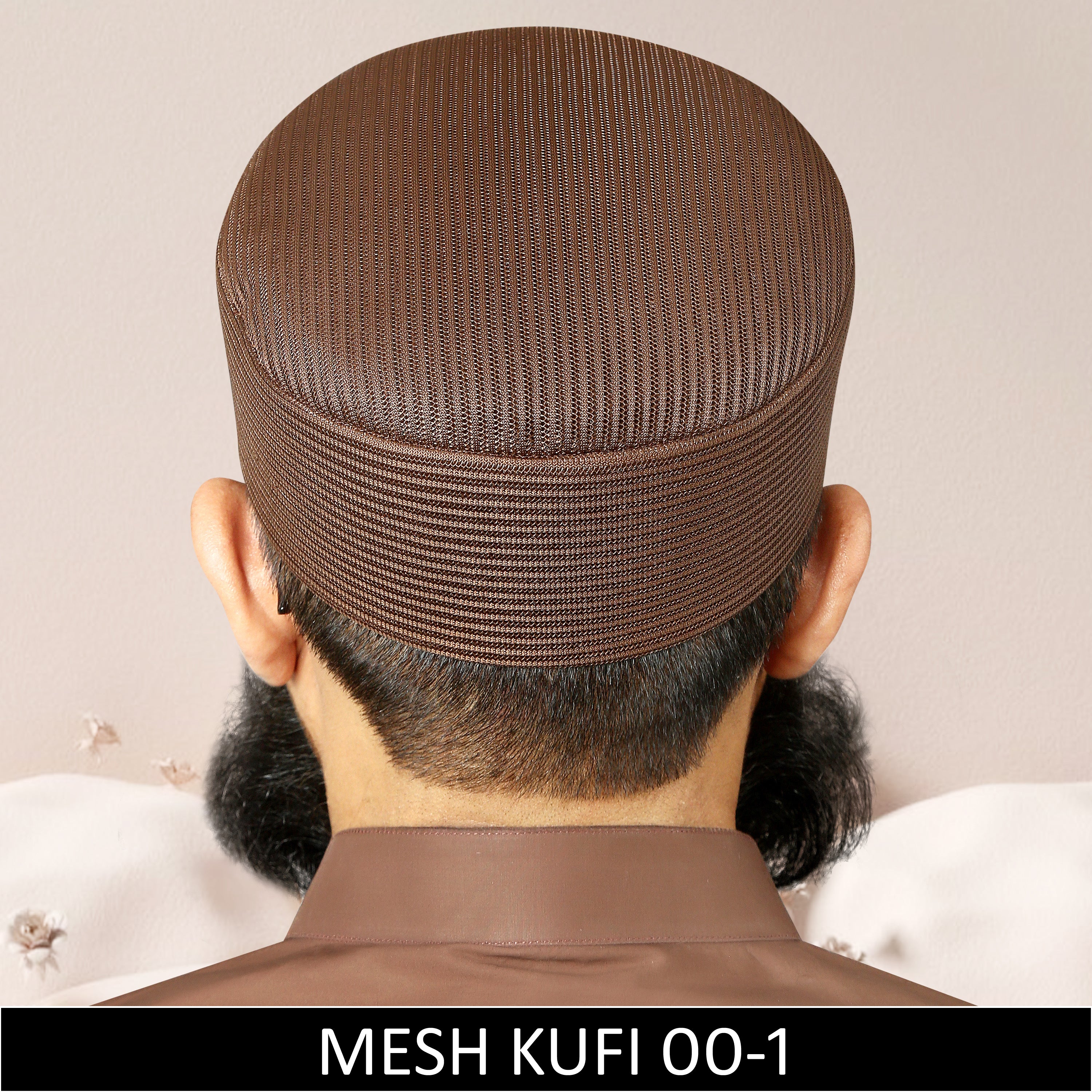 Brown Mesh Fabric Kufi, Premium Prayer Koofi For Namaz Summer Cap