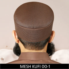 Brown Mesh Fabric Kufi, Premium Prayer Koofi For Namaz Summer Cap