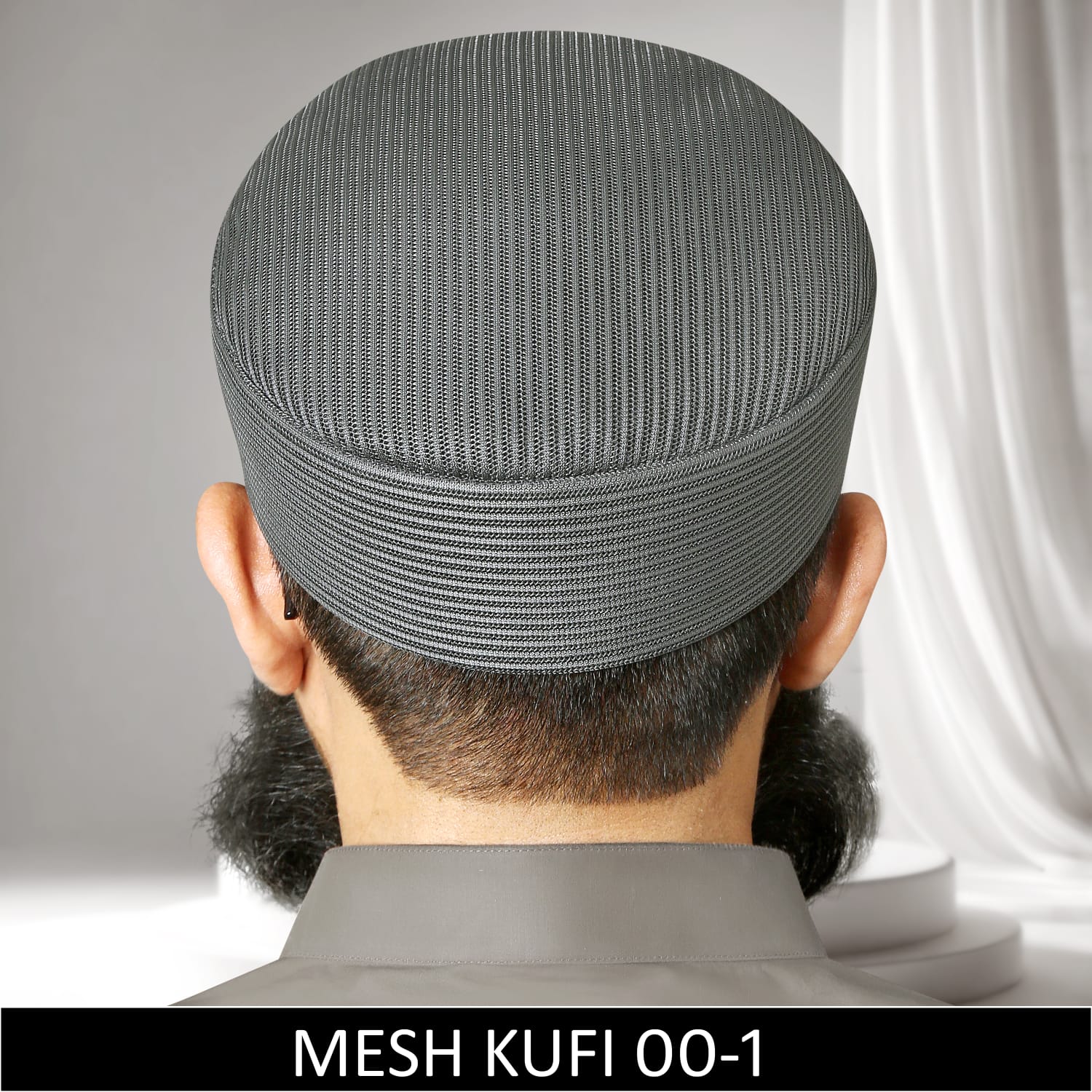 Grey Mesh Fabric Kufi, Premium Prayer Koofi For Namaz Summer Cap