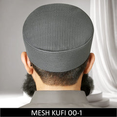 Grey Mesh Fabric Kufi, Premium Prayer Koofi For Namaz Summer Cap
