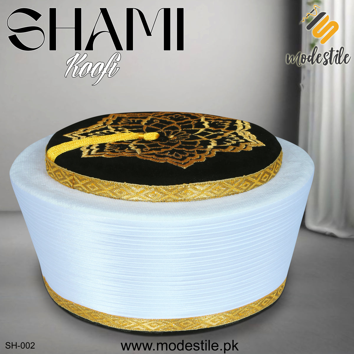 Men’s Premium Shami Cap SH-002 – Traditional Embroidered Muslim Prayer Hat