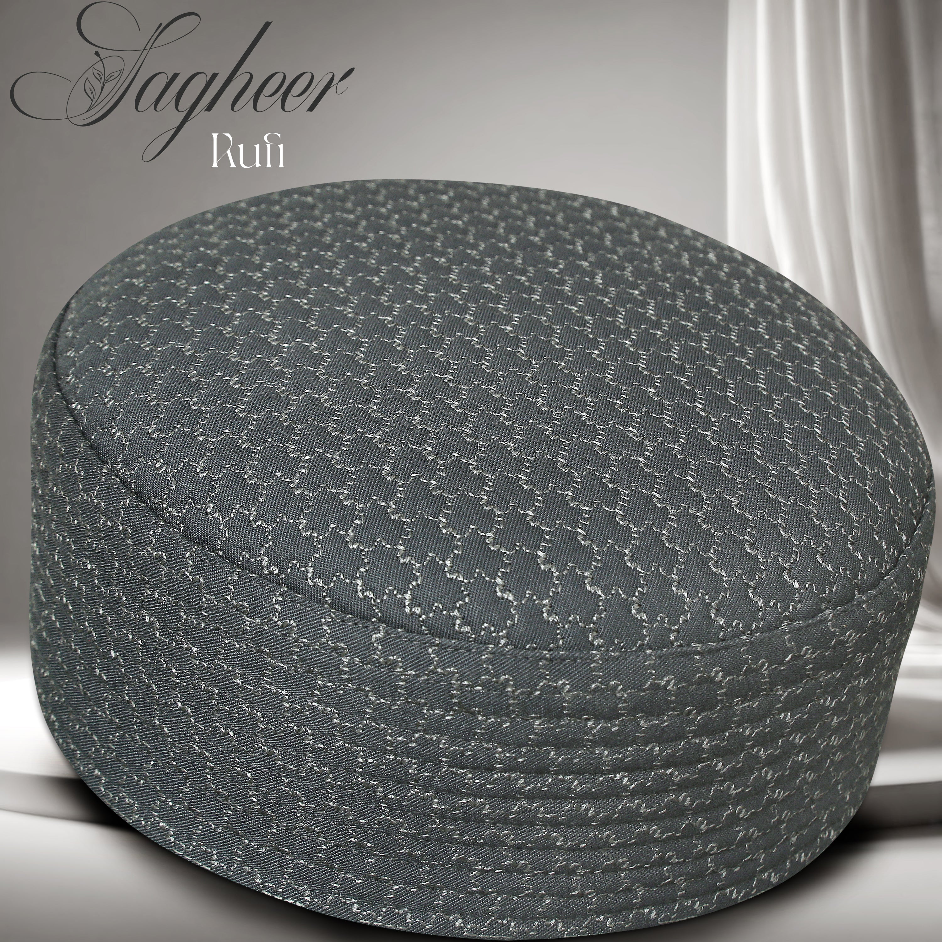 Sagheer Kufi Premium Polyester Cotton Islamic Prayer Cap Grey