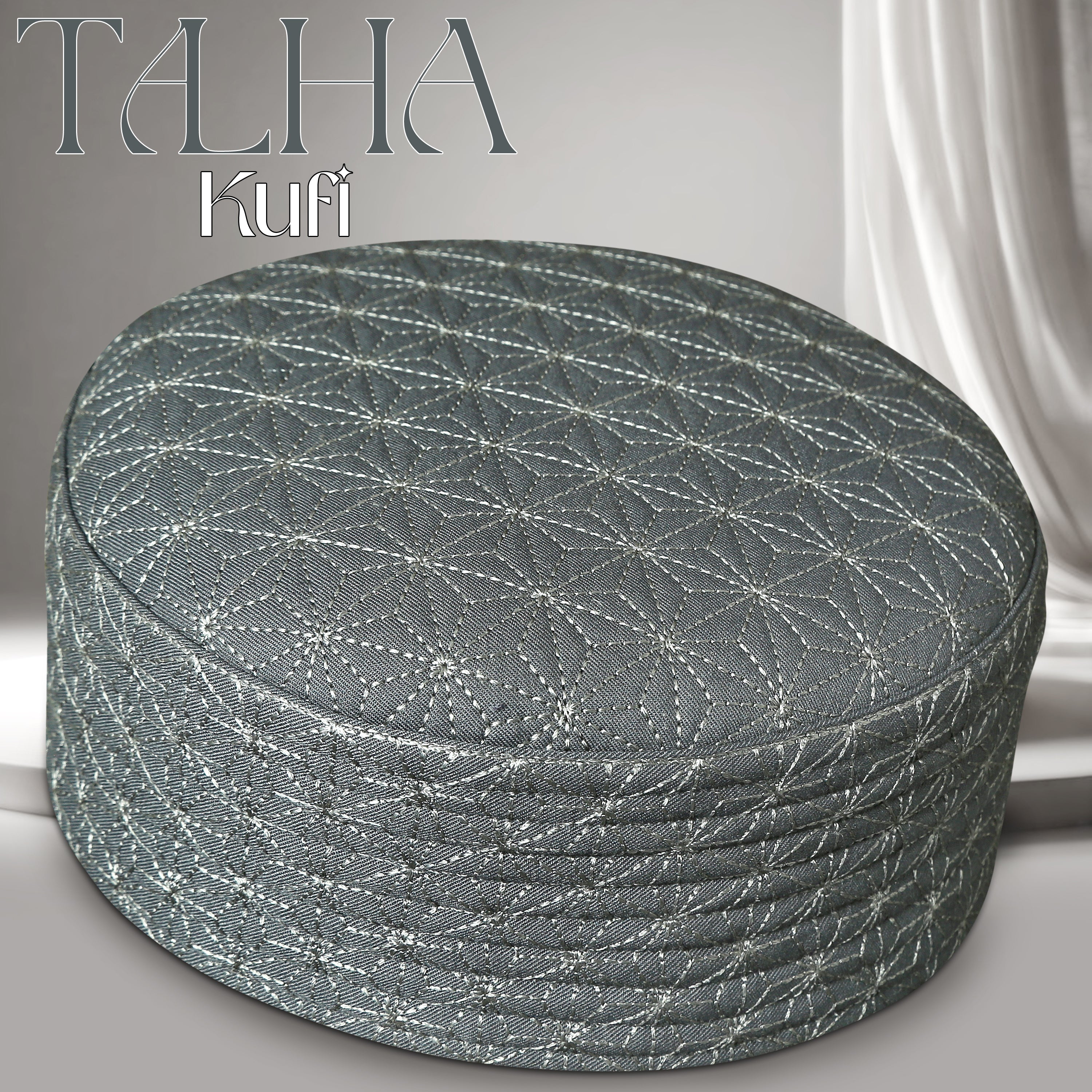 Grey Talha Hard Kufi Elegant Structured Namaz Topi