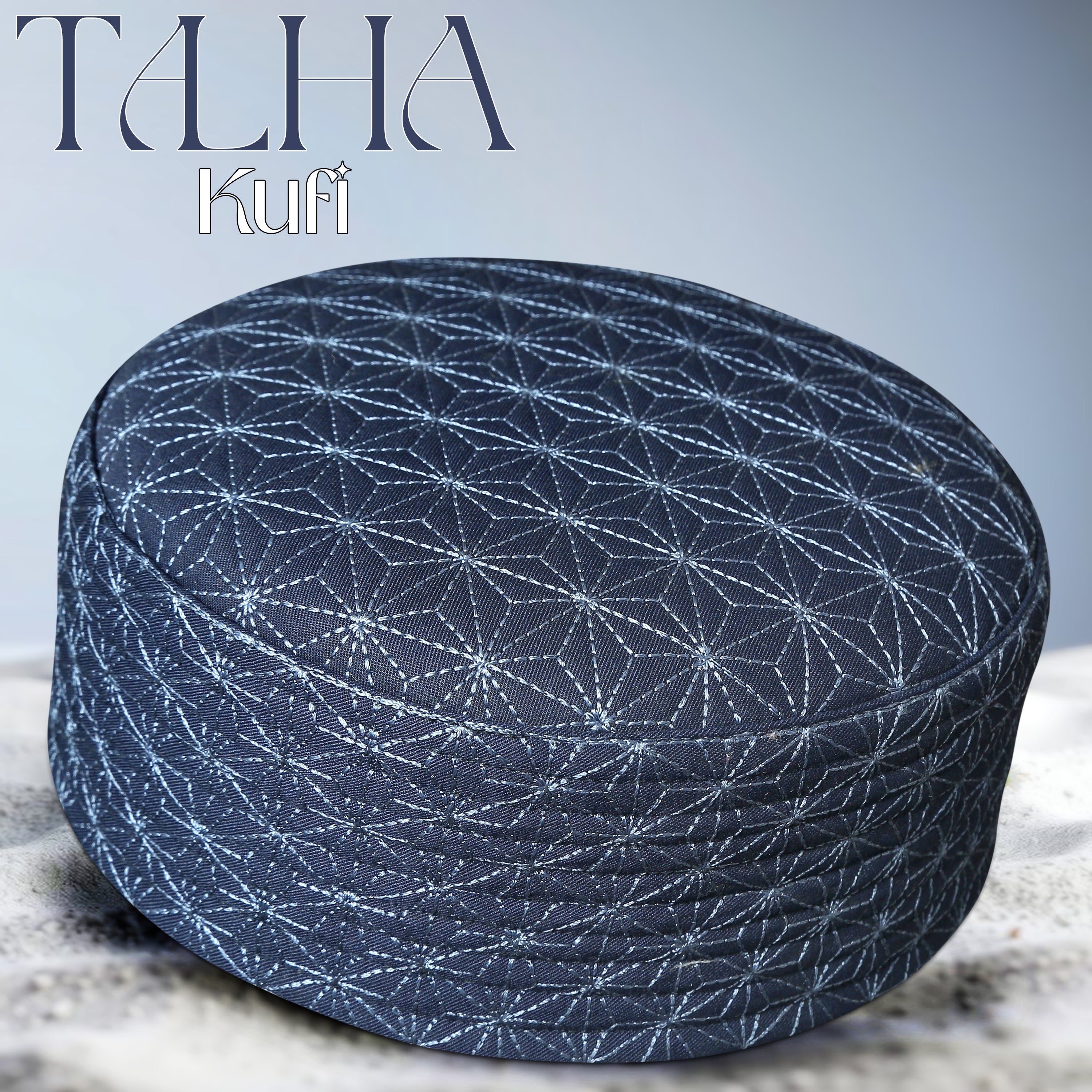 Blue Talha Hard Kufi Premium Islamic Skull Cap