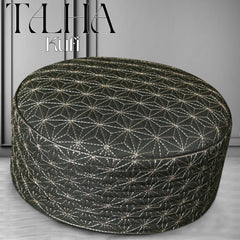 Black Talha Hard Kufi with Geometric Embroidered Design
