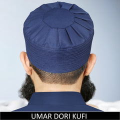 Umar Dori Kufi Cap Premium Islamic Prayer Cap for Men Blue Namaz Topi