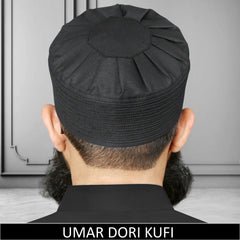 Umar Dori Kufi Cap Premium Islamic Prayer Cap for Men Black Namaz Topi