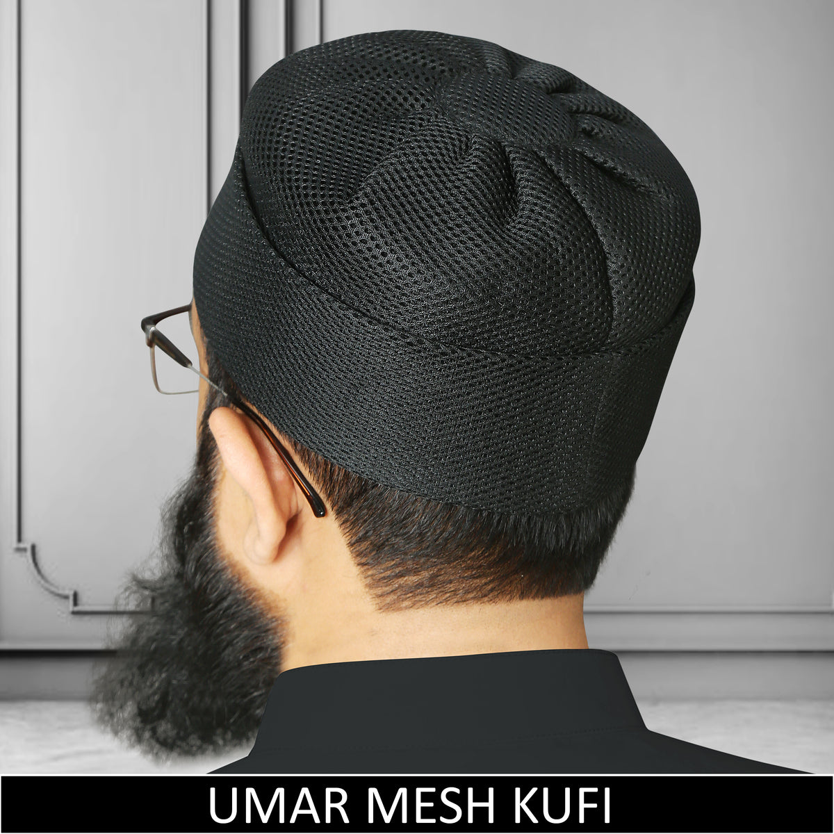 Black Umar Mesh Kufi for Men with Breathable Mesh Design for Everyday Islamic Prayer 