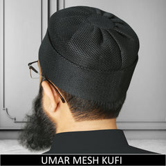 Black Umar Mesh Kufi for Men with Breathable Mesh Design for Everyday Islamic Prayer 