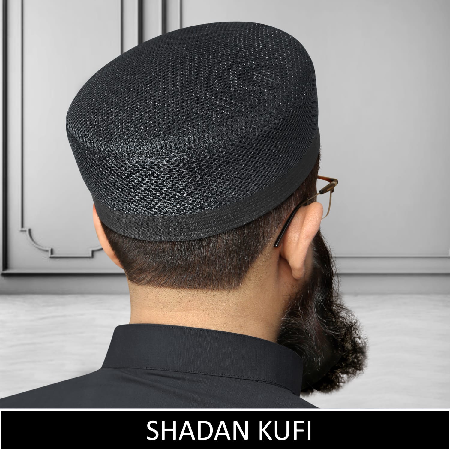 Black Shadan Mesh Koofi Brimless Islamic Prayer Cap