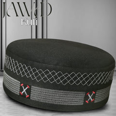 Black Jawad Kufi Prayer Cap – Handmade Embroidered Koofi Muslim Namaz Topi