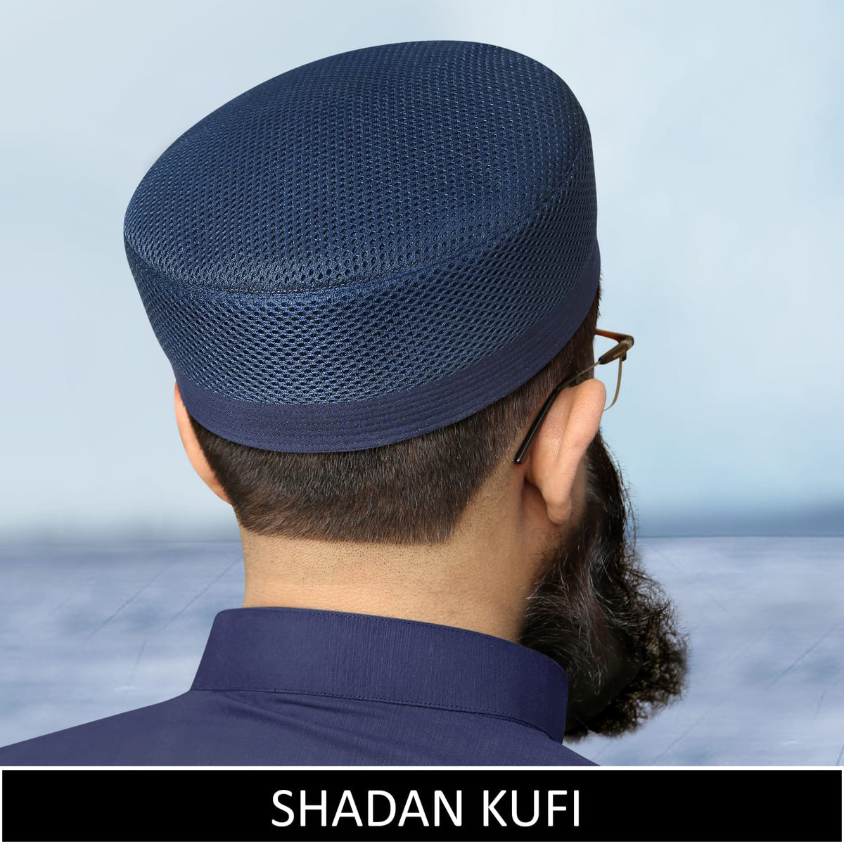 Blue Shadan Mesh Koofi Brimless Islamic Prayer Cap