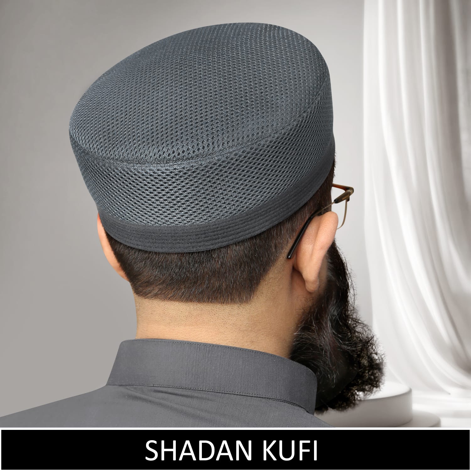 Gray Shadan Mesh Koofi Brimless Islamic Prayer Cap