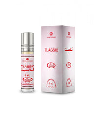 Al-Rehab Classic Attar 6ml concentrated roll-on perfume bottle with its white and red presentation box by MODESTILE.   