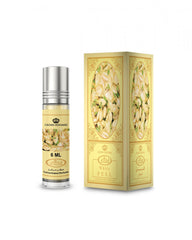 Al-Rehab White Full Attar 6ml concentrated roll-on perfume bottle with its gold floral presentation box by MODESTILE.   