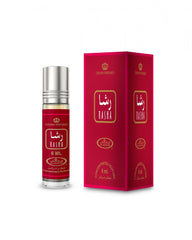 Al-Rehab Rasha Attar 6ml concentrated roll-on perfume bottle with its striking red and gold presentation box by MODESTILE.   