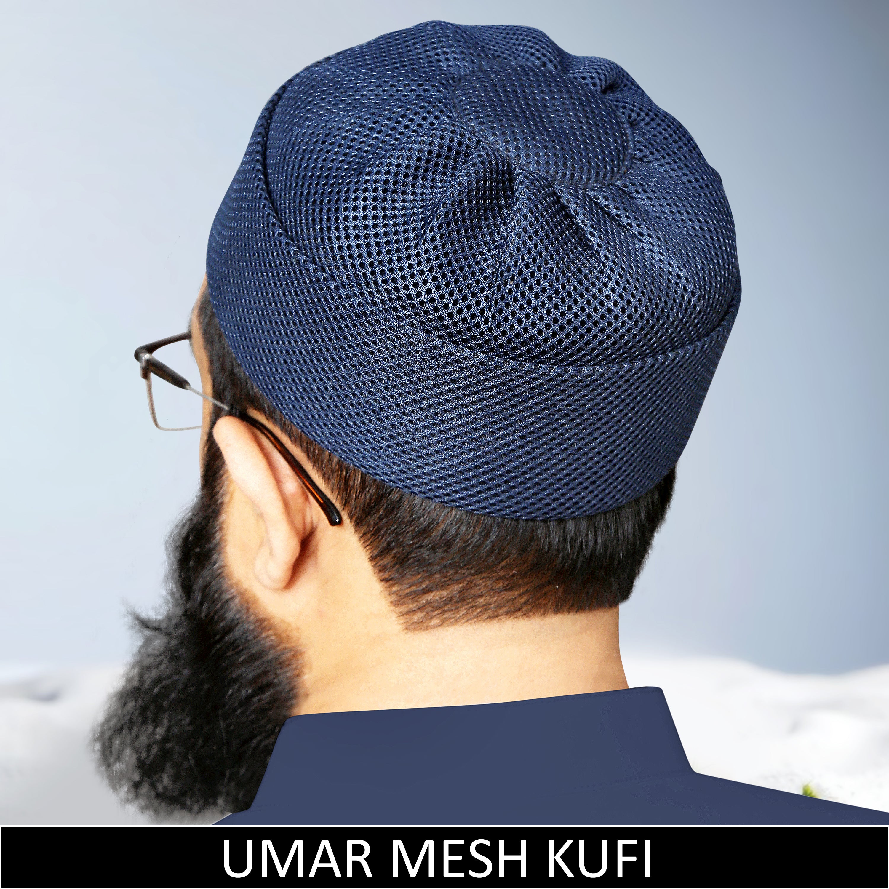 Blue Umar Mesh Kufi for Men “ Premium Ventilated Islamic Prayer Cap for Comfortable Daily Wear 