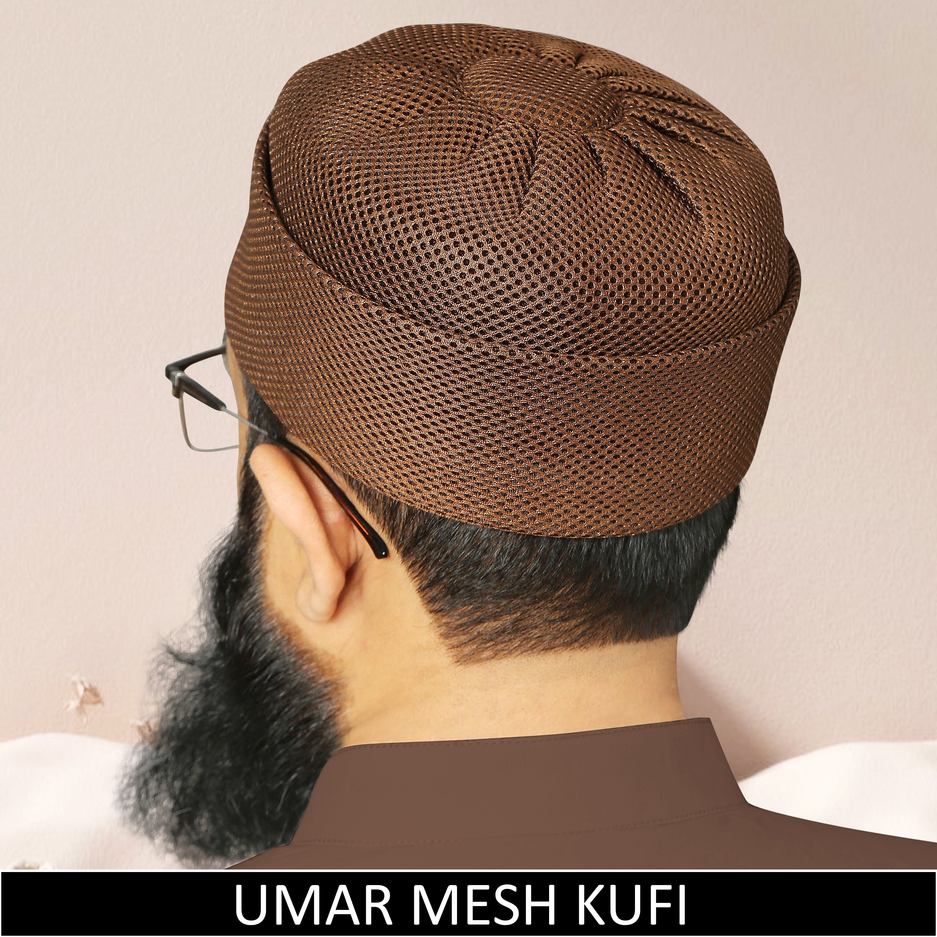 Brown Umar Mesh Kufi for Men “ Lightweight Islamic Namaz Topi with Breathable Mesh Fabric