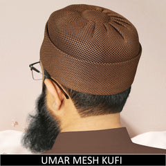 Brown Umar Mesh Kufi for Men “ Lightweight Islamic Namaz Topi with Breathable Mesh Fabric